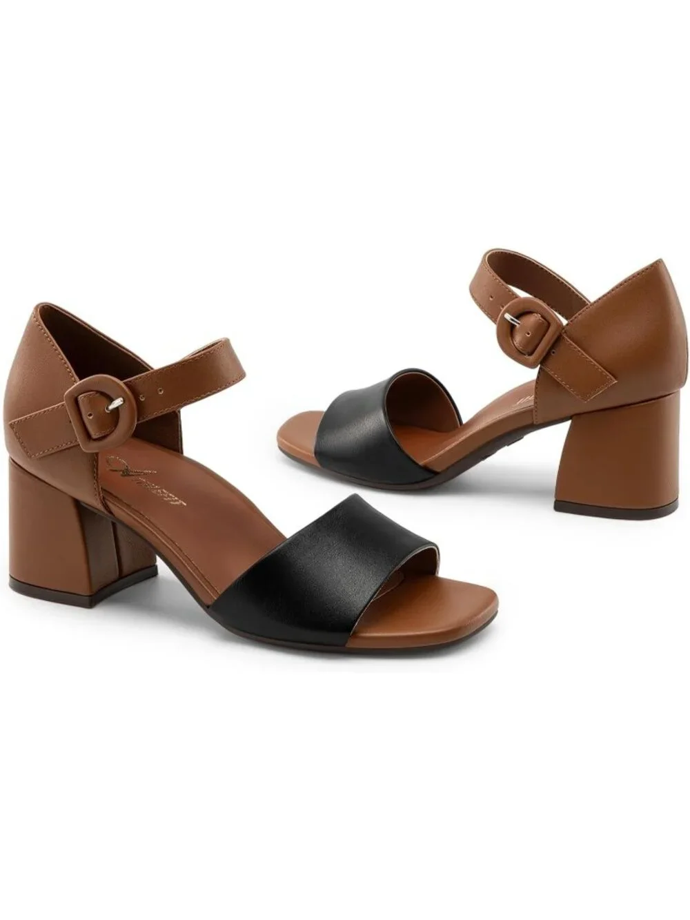 Women's Tan Black Orthopedic Arch Support Low Heel Adjustable Ankle Strap Sandal